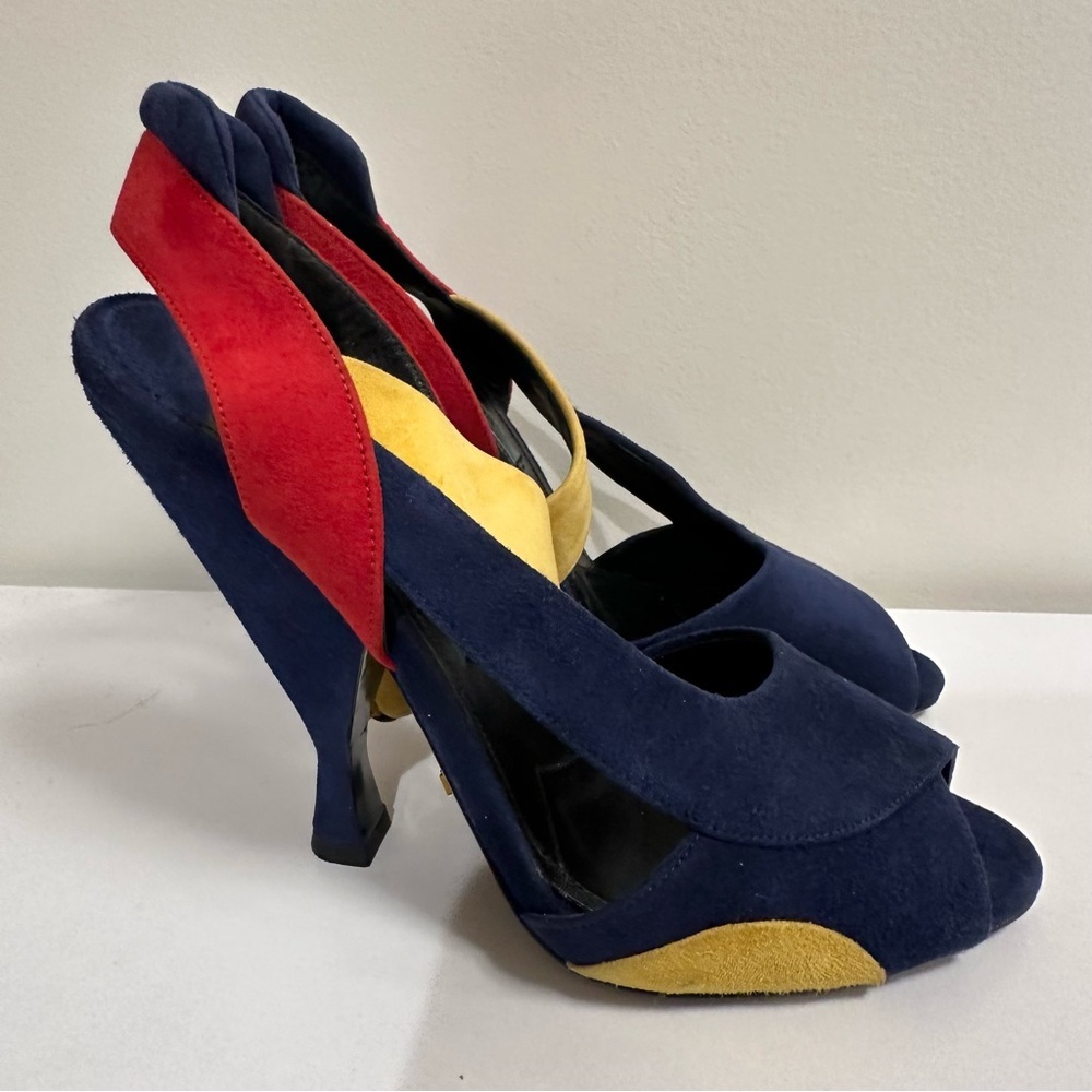Prada S/S 2014 colourblock suede sandals heels size 37 (size 6.5)